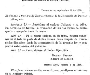 Ley 474 y 552 Donación de Tierras a la Tribu Coliqueo